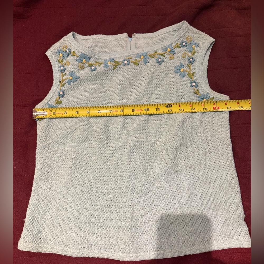 Vintage Mint Green Sleeveless Top and Skirt Set with Floral Ribbon Embroidery - Picture 4 of 10